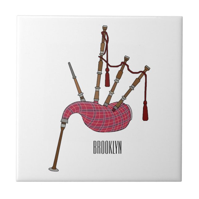 Bagpipes cartoon illustration  ceramic tile (Front)