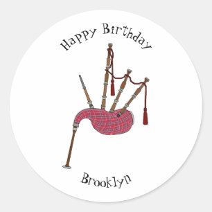 Bagpipes cartoon illustration classic round sticker