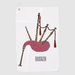 Bagpipes cartoon illustration golf towel
