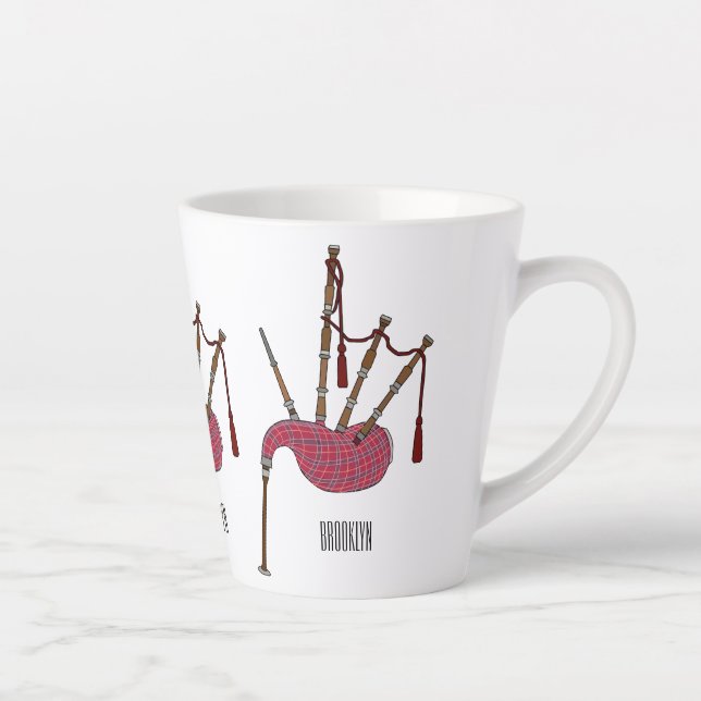Bagpipes cartoon illustration  latte mug (Right)