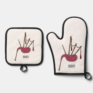 Bagpipes cartoon illustration oven mitt & pot holder set