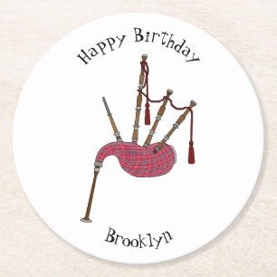 Bagpipes cartoon illustration round paper coaster