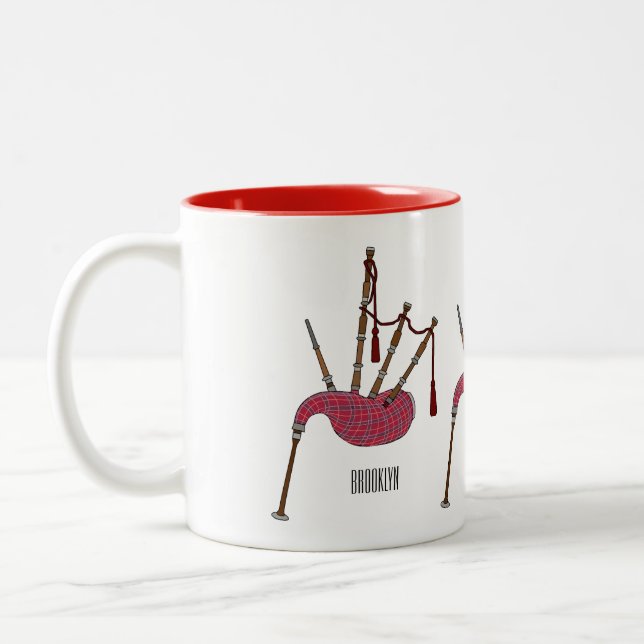 Bagpipes cartoon illustration  Two-Tone coffee mug (Left)