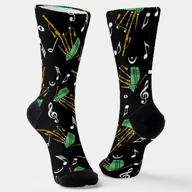 Bagpipes Music Note Pattern Socks (Angled)