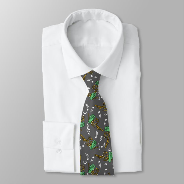 Bagpipes Music Note Pattern Tie (Tied)