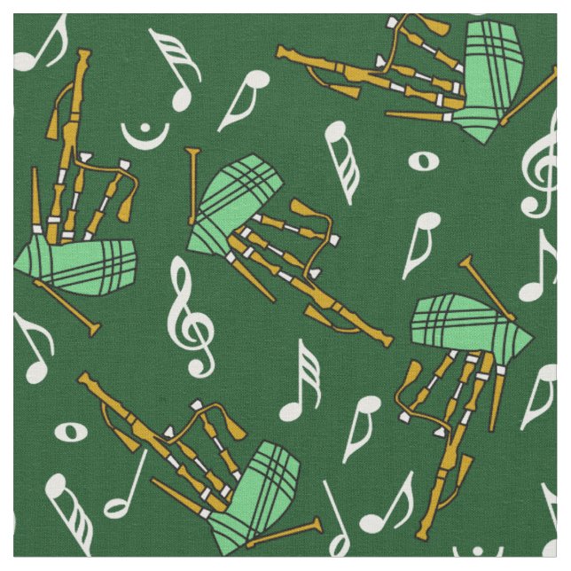 Bagpipes Music Notes Pattern  Fabric (Close Up)
