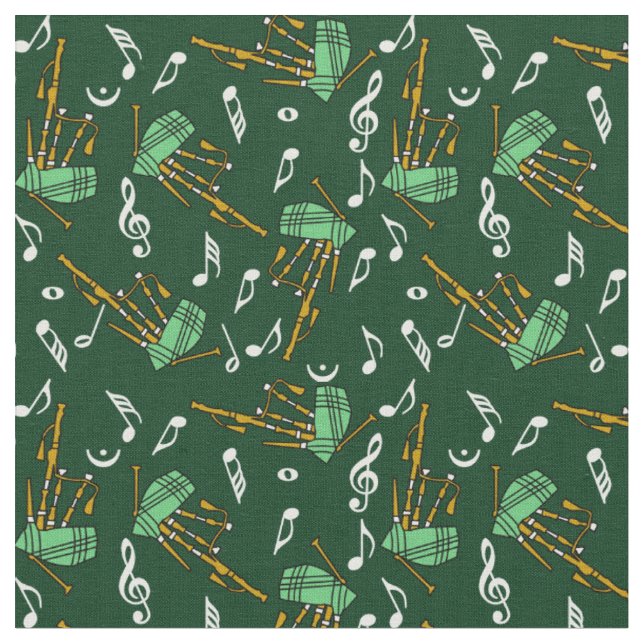 Bagpipes Music Notes Pattern Fabric (Close Up)