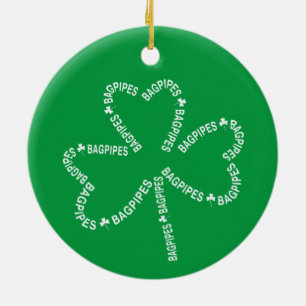 Bagpipes Text Shamrock  Ceramic Ornament