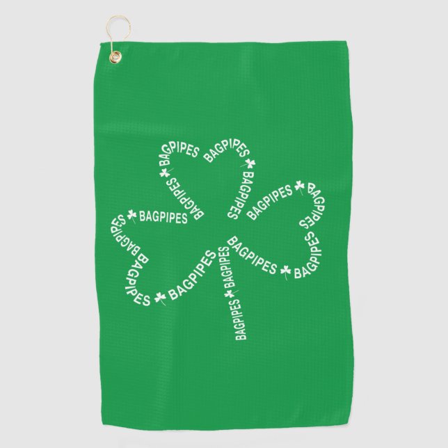Bagpipes Text Shamrock  Golf Towel (Front)