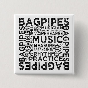 Bagpipes Typography 15 Cm Square Badge