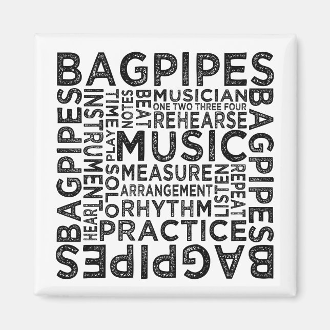 Bagpipes Typography Magnet (Front)