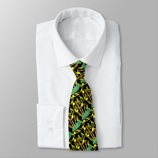 Bagpipes Yellow Music Notes Tie (Tied)