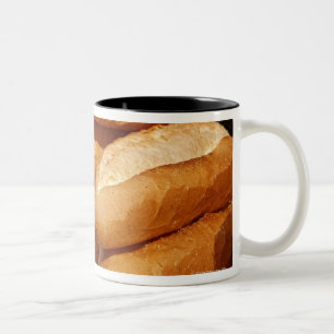 Baguette, bread, for sale in street by hawker. Two-Tone coffee mug