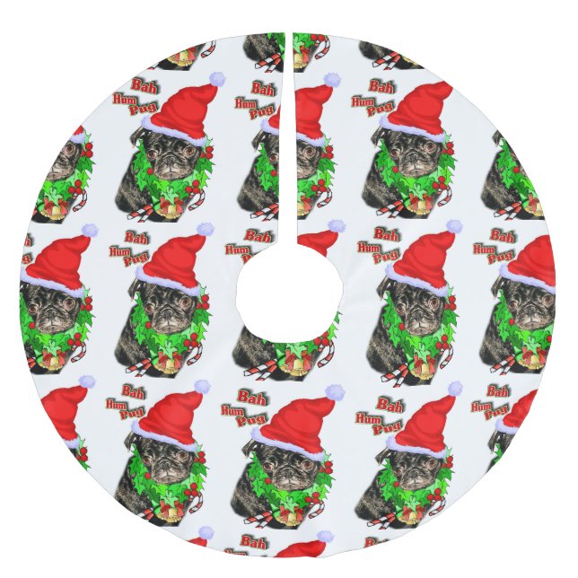 Bah Hum Pug Christmas Brushed Polyester Tree Skirt (Front)