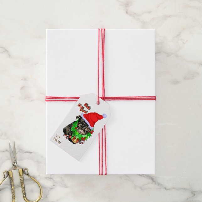 Bah Hum Pug Christmas Gift Tags (With Twine)