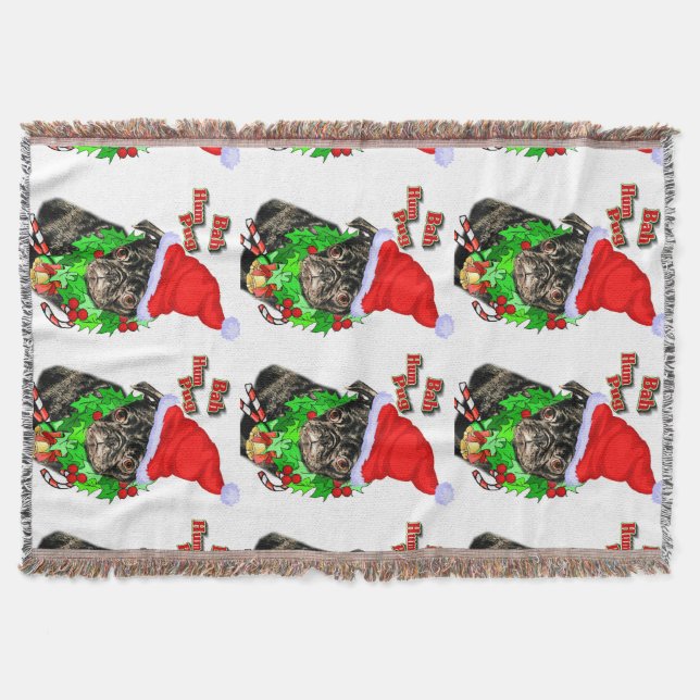 Bah Hum Pug Christmas Throw Blanket (Front)
