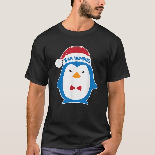 Bah Humbug Angry Penguin Santa Hat Xmas Hate Grump T-Shirt (Front)
