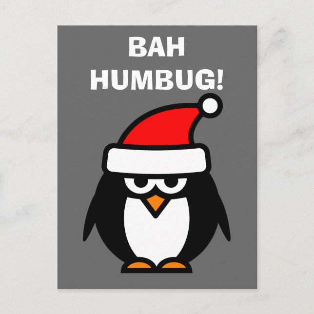 Bah Humbug anti Christmas penguin cartoon postcard (Front)