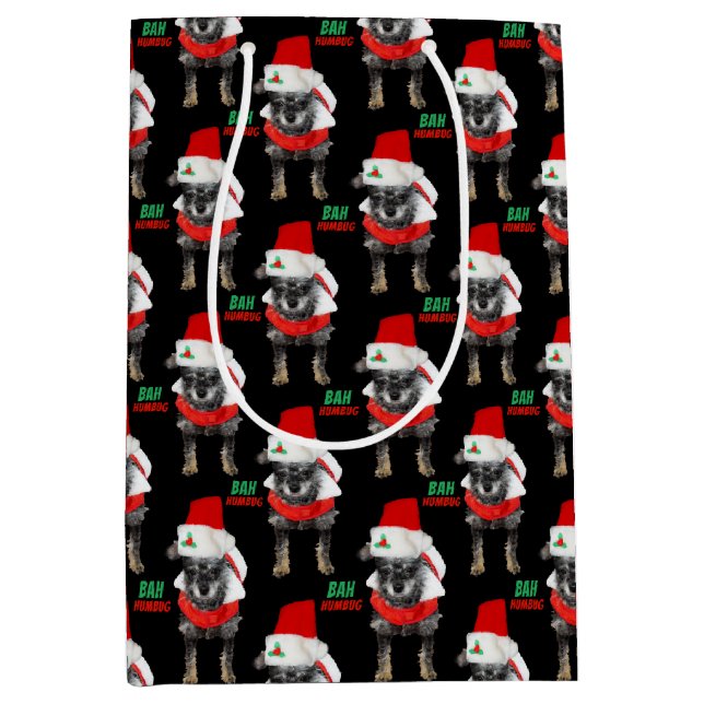 Bah Humbug Christmas Dog Pattern Medium Gift Bag (Front)