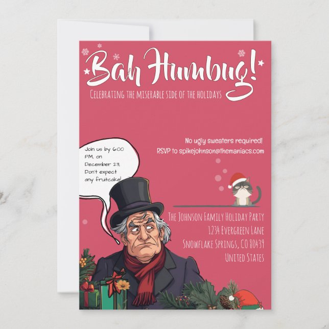 Bah Humbug Christmas Party – Grumpy Holiday Fun Invitation (Front)