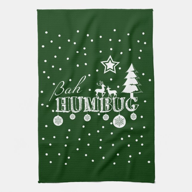 Bah Humbug, Christmas Tea Towel (Vertical)