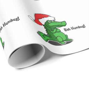 Bah Humbug! Fun, Alligator with Santa hat Wrapping Paper