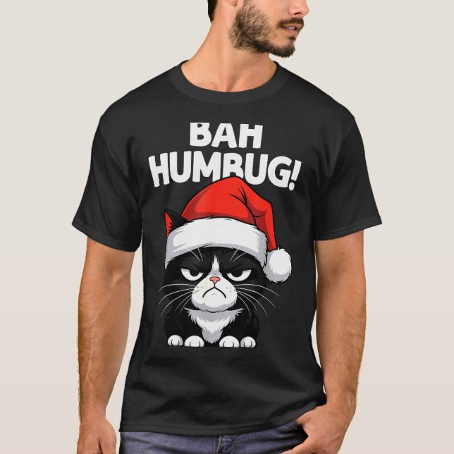 Bah Humbug Funny Bad Cat Christmas Hater Cat Lover T-Shirt (Front)