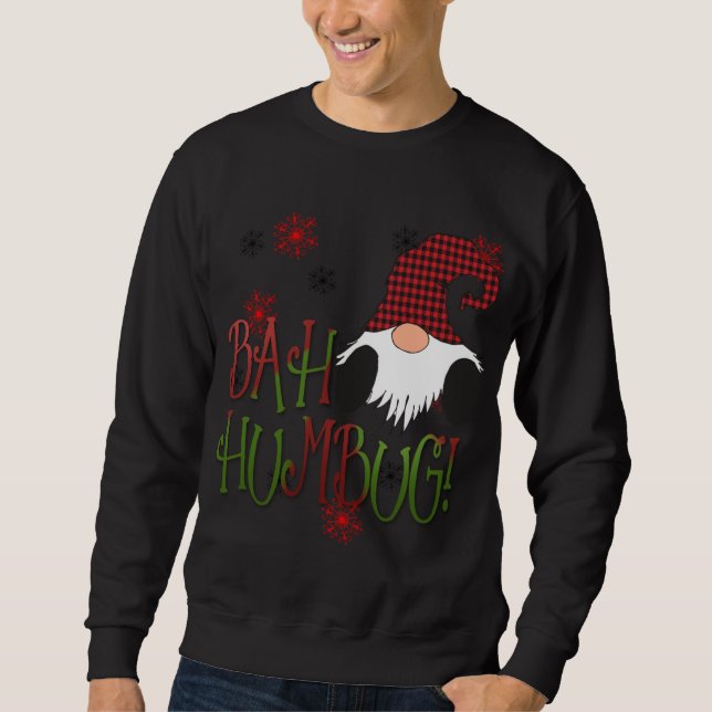 Bah Humbug Gnome Red Plaid Grumpy Holiday Christma Sweatshirt (Front)