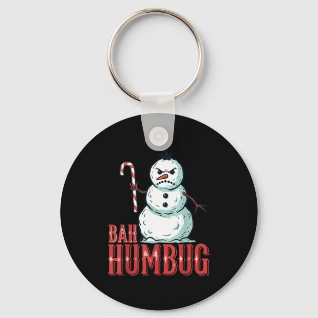 Bah Humbug Santa Hat Angry Snowman Sarcastic Chris Key Ring (Front)