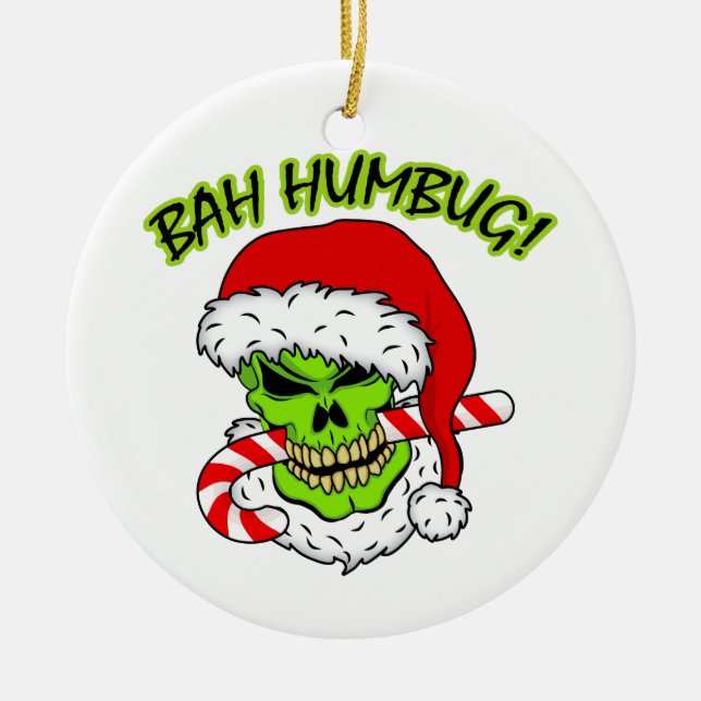Bah Humbug Skull Ceramic Tree Decoration (Front)