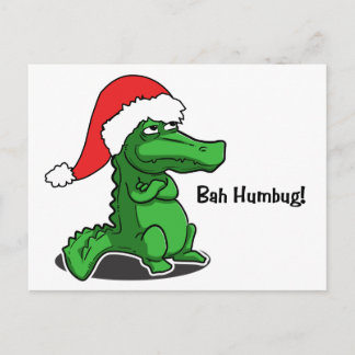 Bah Humbug! Smug cartoon alligator with Santa Hat Holiday Postcard