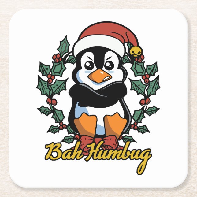 Bah Humbug Square Paper Coaster (Front)