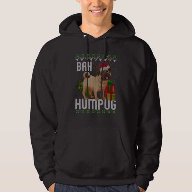 Bah Humpug Puggle Ugly Xmas Hum Pug Baby Pet Dogs Hoodie (Front)