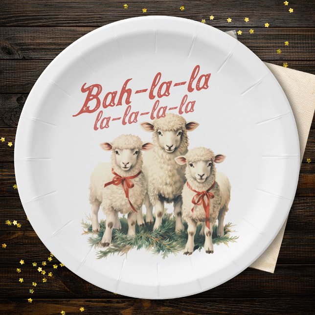 Bah La La Cute Retro Christmas Sheep Paper Plate (Creator Uploaded)