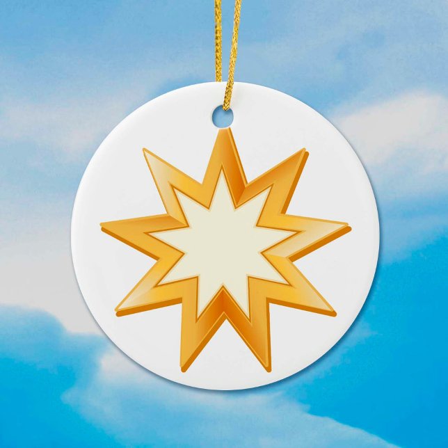 Baha'i Faith, Gold Symbol Ceramic Ornament (Ceramic ornament with golden nine pointed star, symbol of the Baha'i faith. )