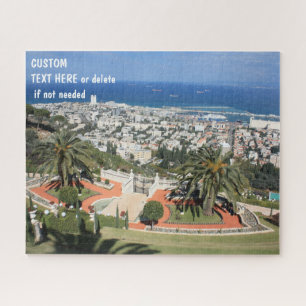 Baha'i Gardens in Haifa, Israel, custom text Jigsaw Puzzle