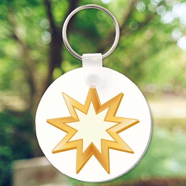 Baha'i Keychain (Nine pointed star. Symbol of the Baha’i faith in gold. ***Please note gold color is not metallic.***)