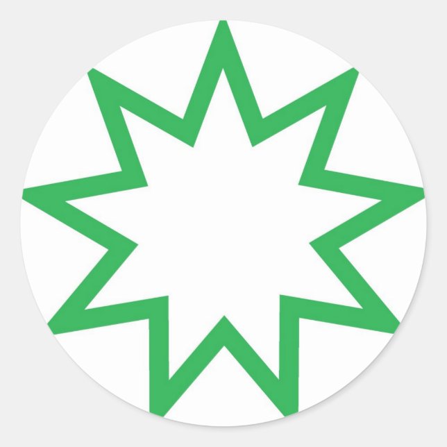 Bahai star green classic round sticker (Front)