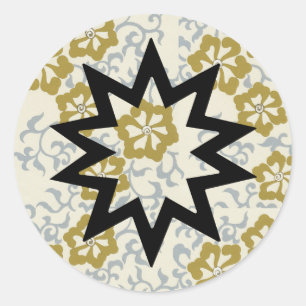 Baha'i Star on Gold and Silver Background Classic Round Sticker