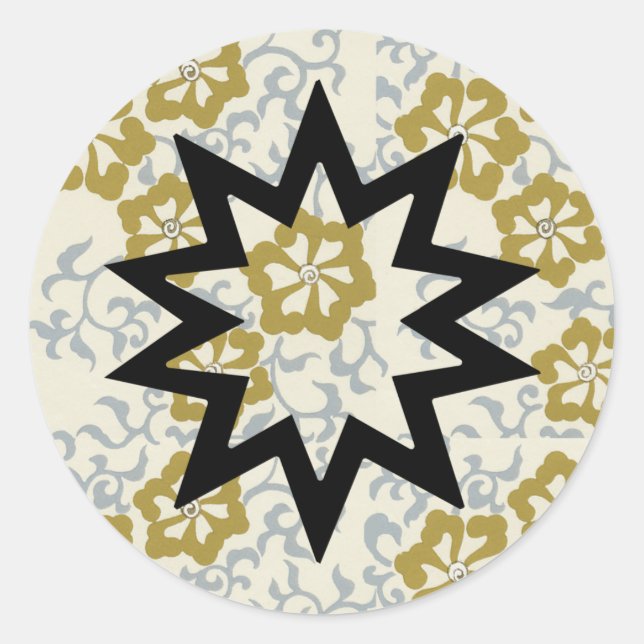 Baha'i Star on Gold and Silver Background Classic Round Sticker (Front)