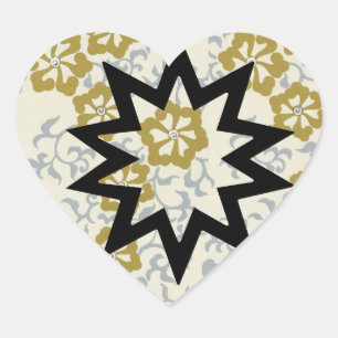 Baha'i Star on Gold and Silver Background Heart Sticker