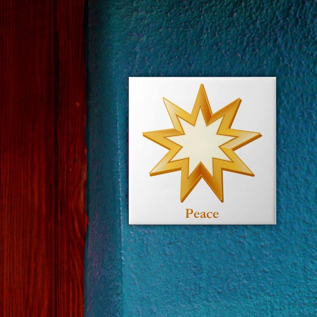 Baha'i Symbol Ceramic Tile (Gold nine pointed star, symbol of the Baha’i faith. You can customize text.)