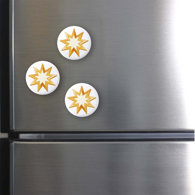 Baha'i Symbol Magnet (Nine pointed star, symbol of the Baha’i faith in gold. )