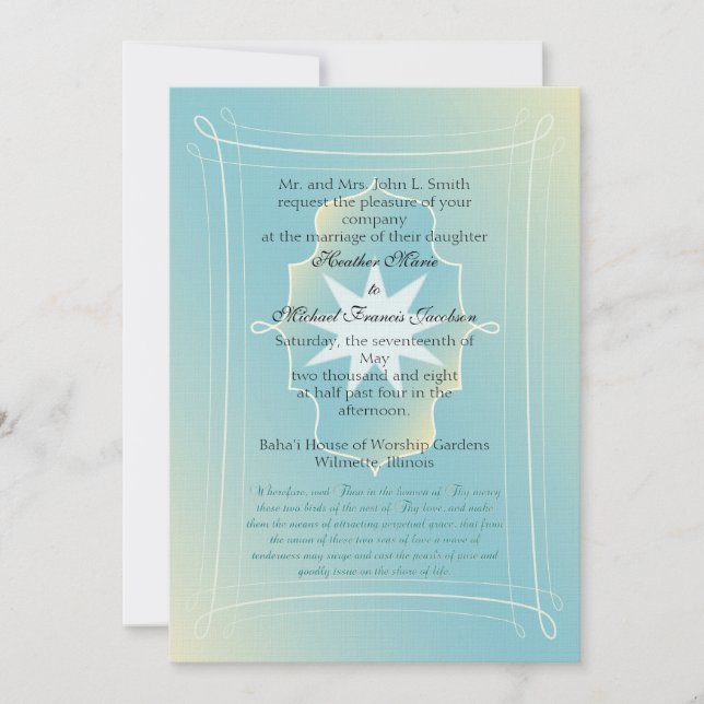 Baha'i Wedding Invitation (custom) (Front)