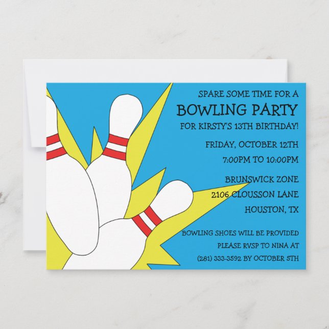 Bahama Blue 7-10 Split Bowling Birthday Party Invitation (Front)
