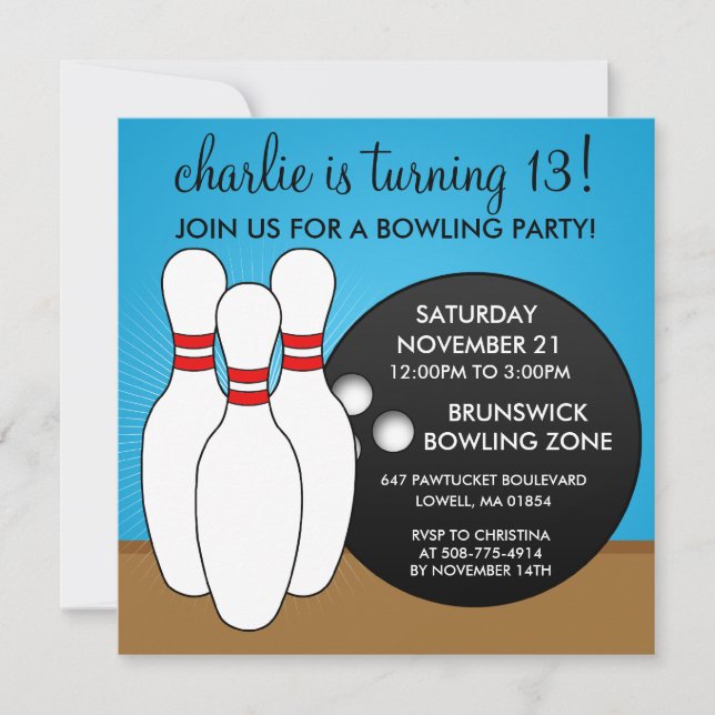 Bahama Blue Let's Have a Ball Bowling Party Invitation (Front)