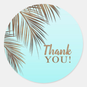Bahama Breeze Copper Palm Aqua Sea Blue Wedding Classic Round Sticker