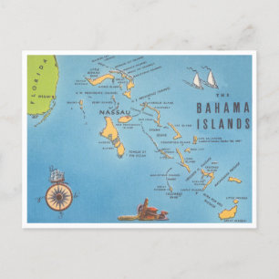 Bahama Islands Vintage Tourism Map Postcard