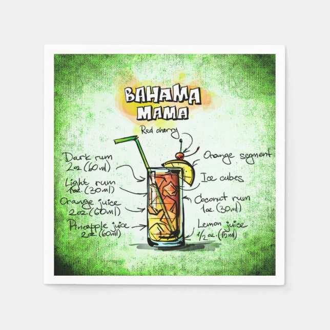 Bahama Mama Bartender Drink Recipe Napkin (Front)