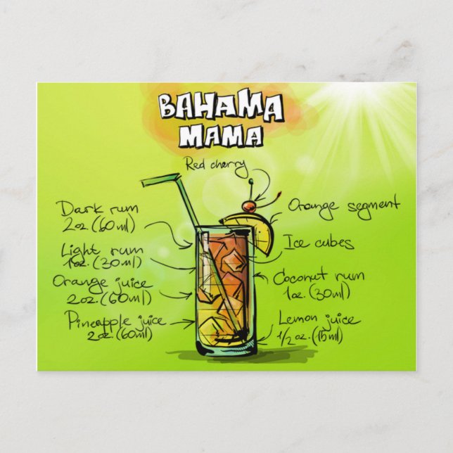 Bahama Mama Cocktail Recipe Postcard (Front)